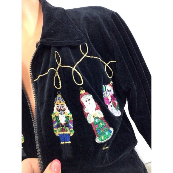 Christopher Radko Velvet Christmas Sweater Full Zip Womens Medium - Picture 6 of 6